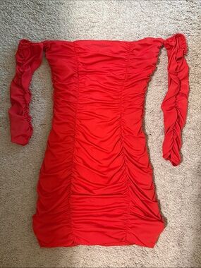 SHEIN Red One-Shoulder Ruched Bodycon Dress